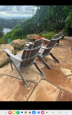 Pair of Solid Wood Outdoor Adirondack Chairs - Gray/Taupe