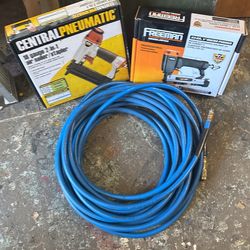 Two Pneumatic Nail Guns And Air Hose Micro Pen, 18 Gauge Nailer Stapler Combo