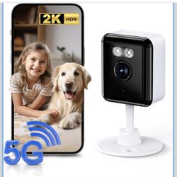 2K Cameras for Home Security, 2.4/5GHz Wi-Fi 6 Indoor Camera for Dog/Pet/Nanny/Baby with US Phone App, AI Text Recognition, Smart Search, Color Night 