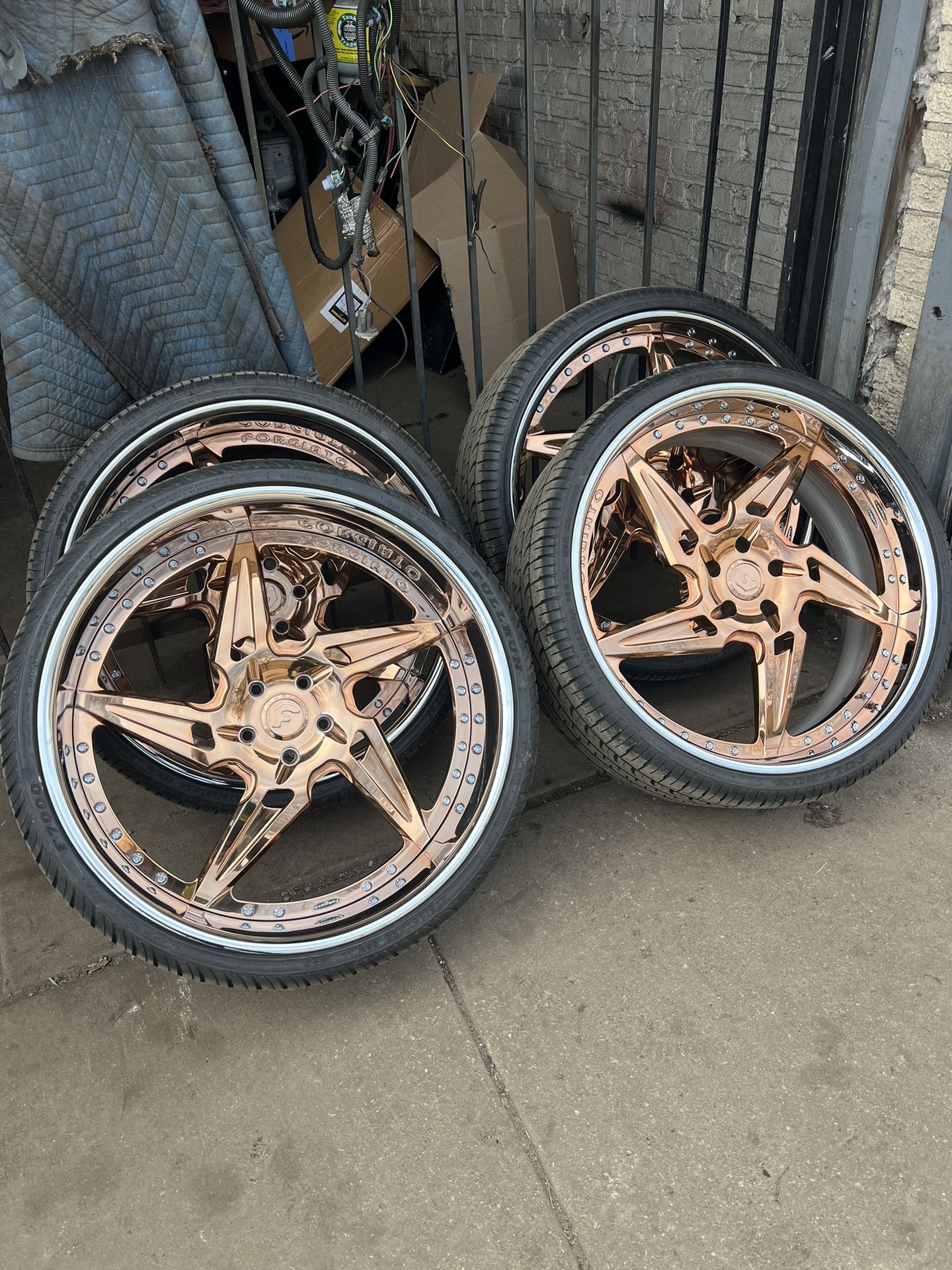 24” Forgiato Rose gold Wheels rims tires gbody 6” lip 5x120 5x4.75