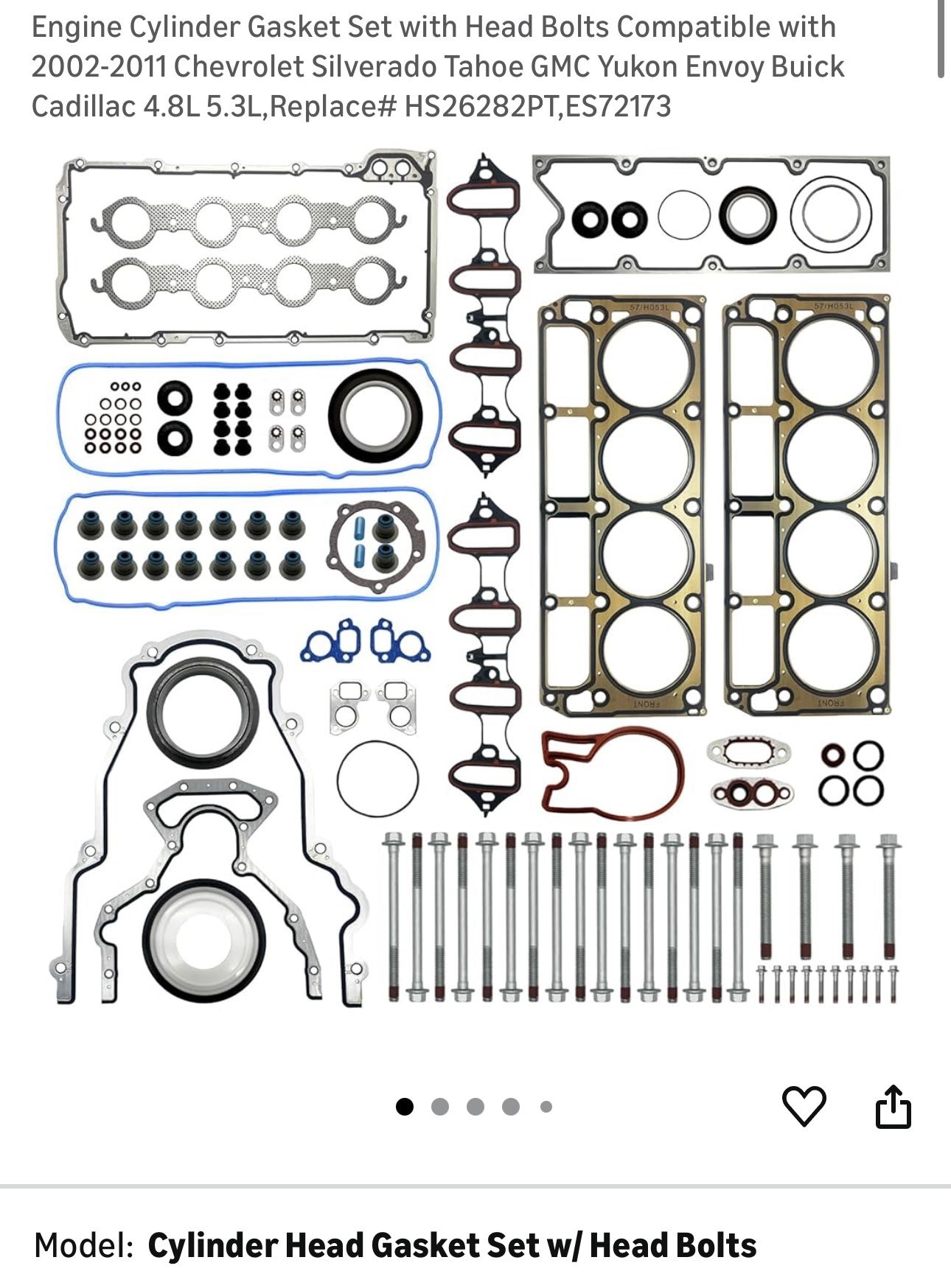 Engine Cylinder Gasket Set Bolts 2002-2011 Chevrolet Silverado Tahoe GMC Yukon