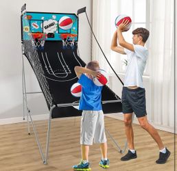 Foldable Basketball Arcade Game, 8 Game Options, Electronic Double Shot 2 Player w/ 4 Balls and LED Scoring System, Indoor Basketball Game for Kids, A