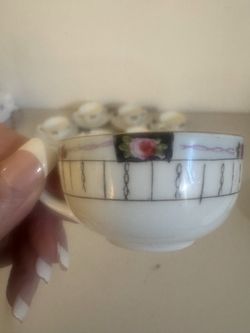 Rare Nippon, Demitasse Tea Set. Hand Painted Roses In Black With Gold Trim Very Rare Pattern.