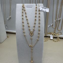 925 Sterling Silver Gold Plated Rosary 26”