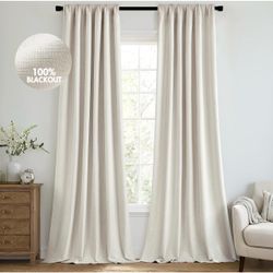 Blackout Linen Curtains, 52"x 102", Birch