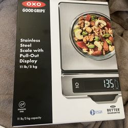 brand new in box nice OXO 11 pounds stainless steel digital food scale with pull-out display