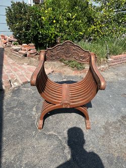 Vintage Ornate Carved Wooden Savonarola Chair – Renaissance Style