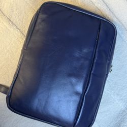 Navy Blue Genuine Leather Backpack Laptop Travel Work Bag Multi Compartment