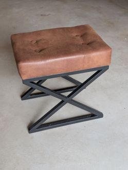 Tufted Faux Leather X-Base Bench/Ottoman — Cognac Brown