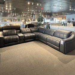 Dark Grey Leather 6PC Power Sectional Reclining