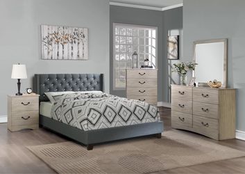 Full Gray Wingback Button Tufted Bed w. Orthopedic Mattress Included