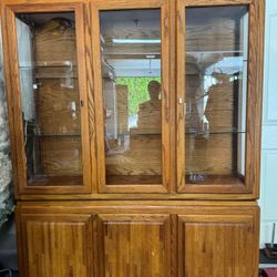 Solid Oak Cabinet With Interior Lighting