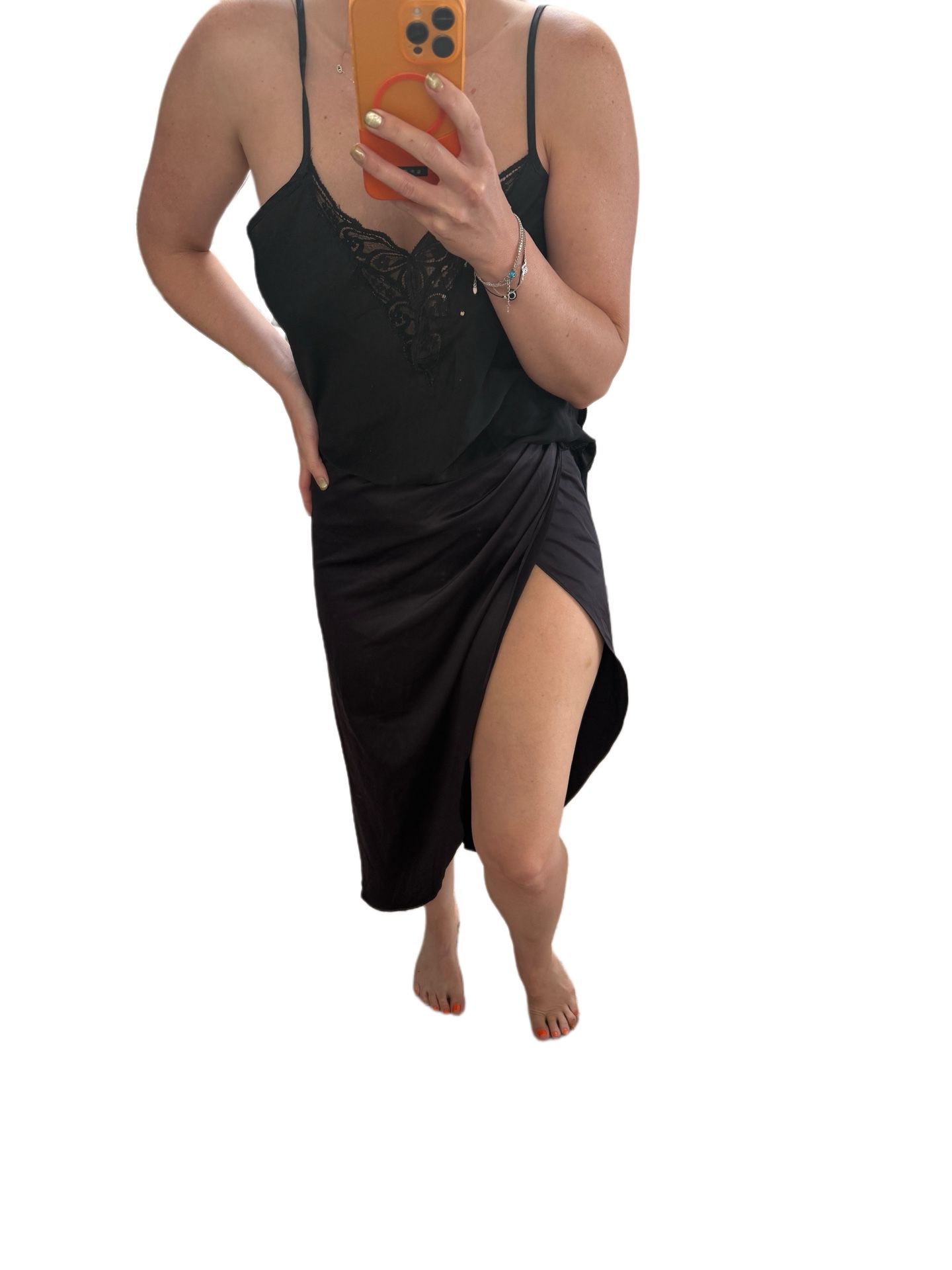 Sexy high slit midi maxi skirt black satin high waisted pencil skirt sz m