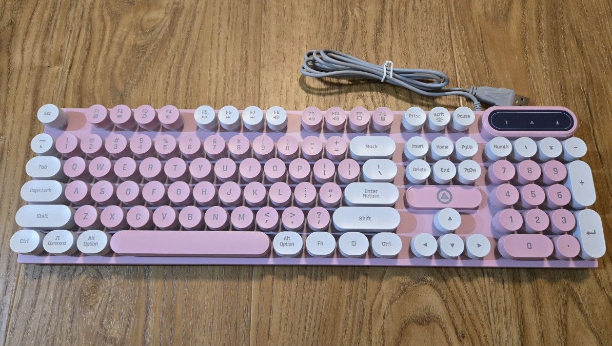 Wired Retro Gaming Keyboard Pink and White LED Backlit, 104 Keys