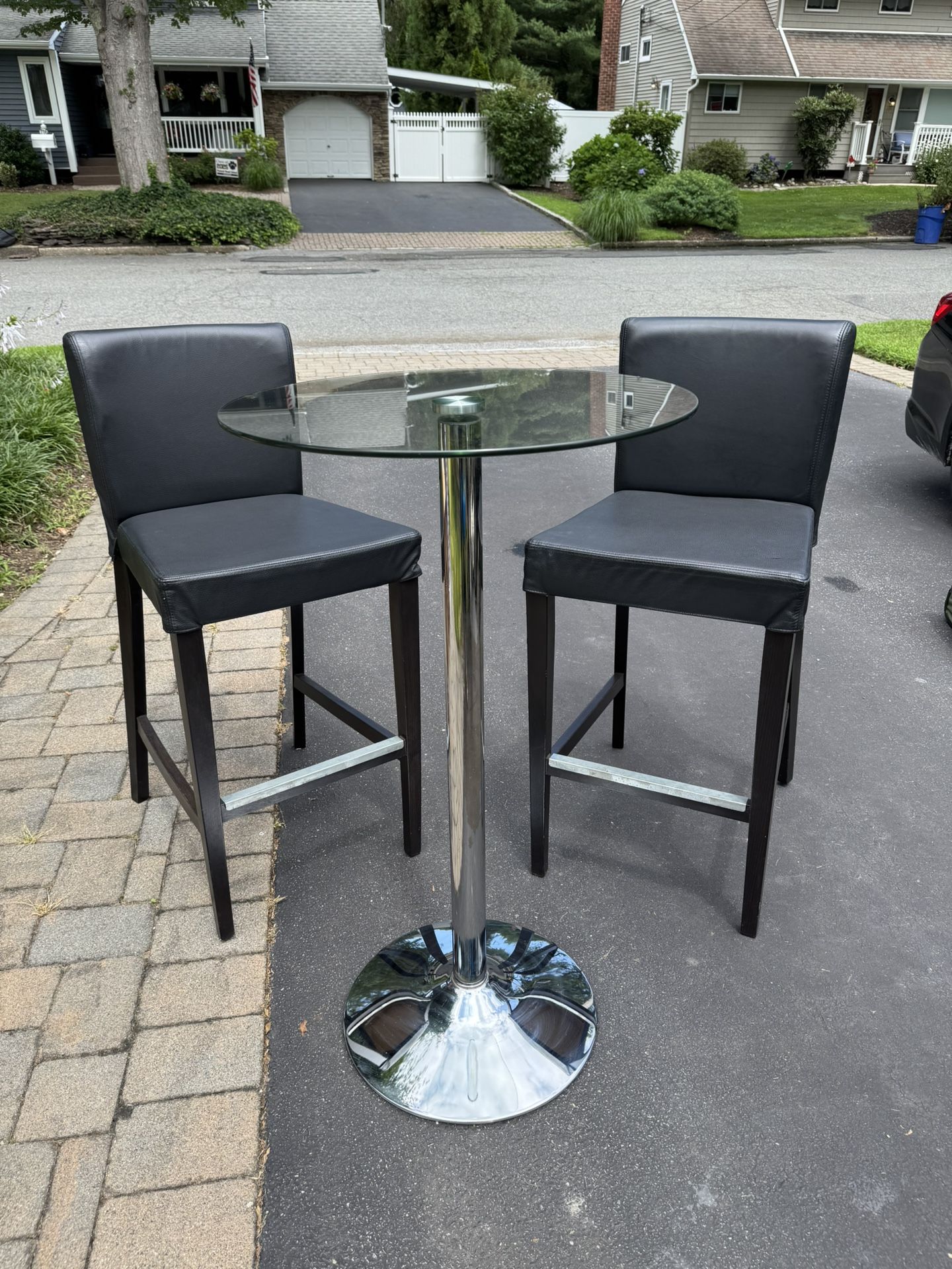 Bar Table And Leather Barstool Chairs