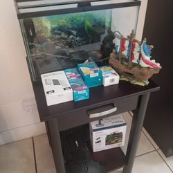 10g Aquarium, Table, Filter, Heater, and Light