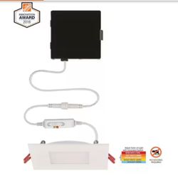 Commercial Electric Ultra Slim Integrated LED 4 in Square Adj Color Temp Canless Recessed Light for Kitchen Bath Living rooms, White