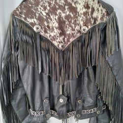 Vintage Leather Fringed Biker Jacket