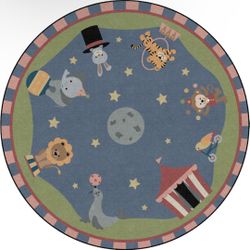 Circus Fun Classroom Educational Area Rug For Kids And Teachers, Round 6ft