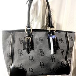 Dooney & Bourke Black Canvas / Leather DB Signature Tote Bag