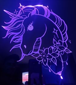 Unicorn etched lighted mirror