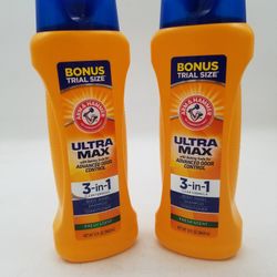 2-Large Bonus Trial Size Arm & Hammer Ultra Max 3-in-1 Body Wash Shampoo And Conditioner. 