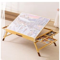 ROBOTIME 1500 Piece Wooden Puzzle Table with 4 Drawers, Folding Legs, and Cover, Portable and 3-Tilting-Angle Adjustable Jigsaw Puzzle Board for Adult