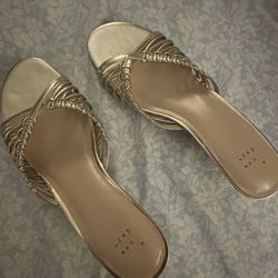 Gold Strappy Kitten Heel Sandals Size 9