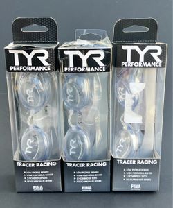 TYR Tracer Racing Adult Fit Clear Goggles NEW