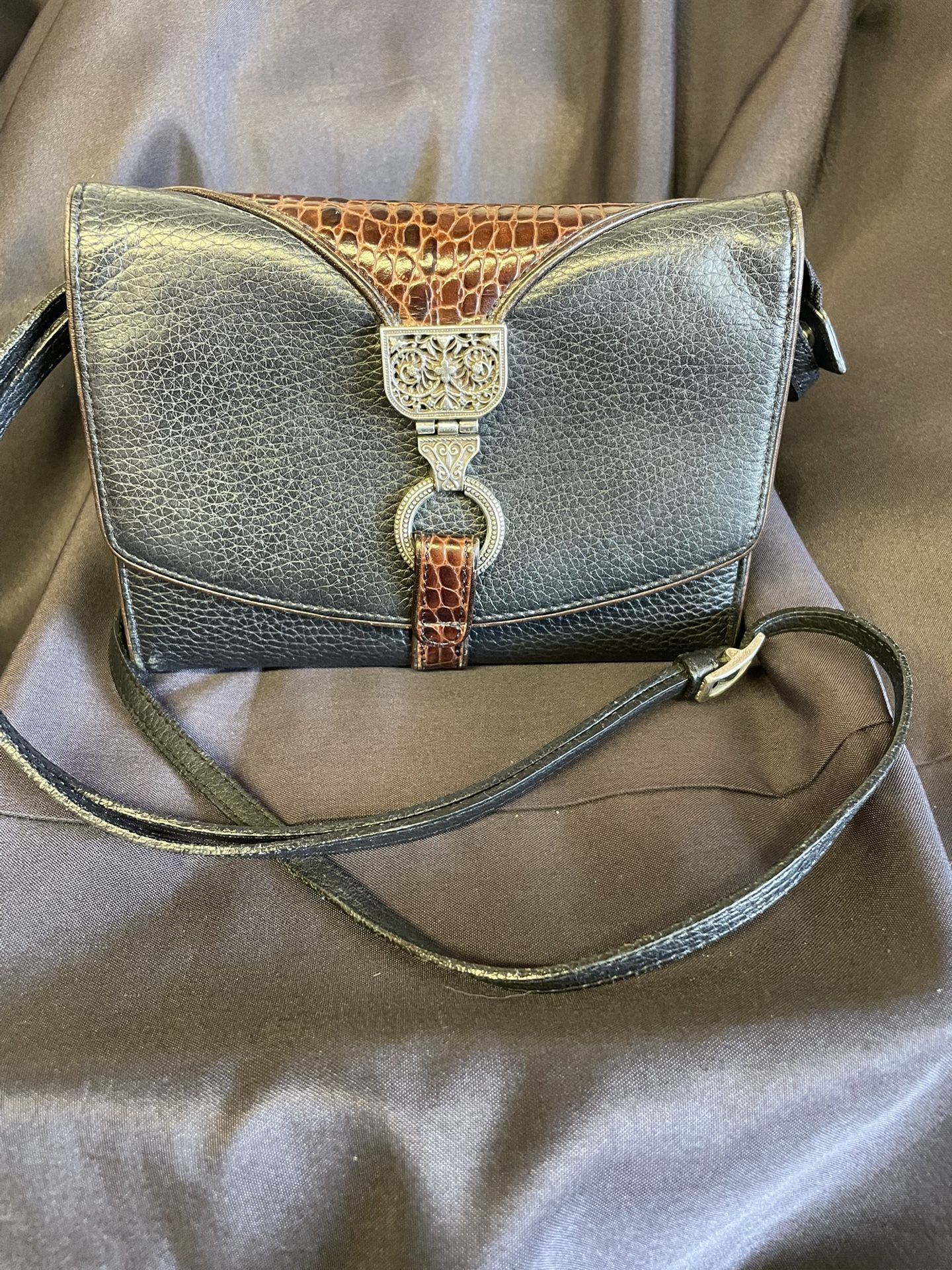 VTG Brighton Nepal Org Blk/Brn Leather Purse/Wallet Bag