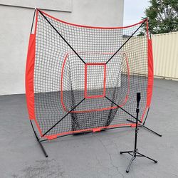 (New) $75 Baseball, Softball 7x7ft Practice (Net and Ball Tee Set) for Hitting Batting Training 