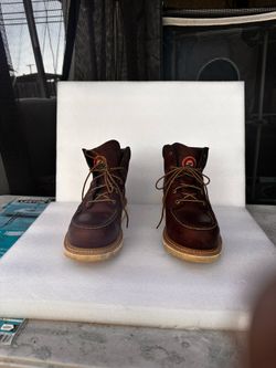 Red wing brown leather steel toed boots