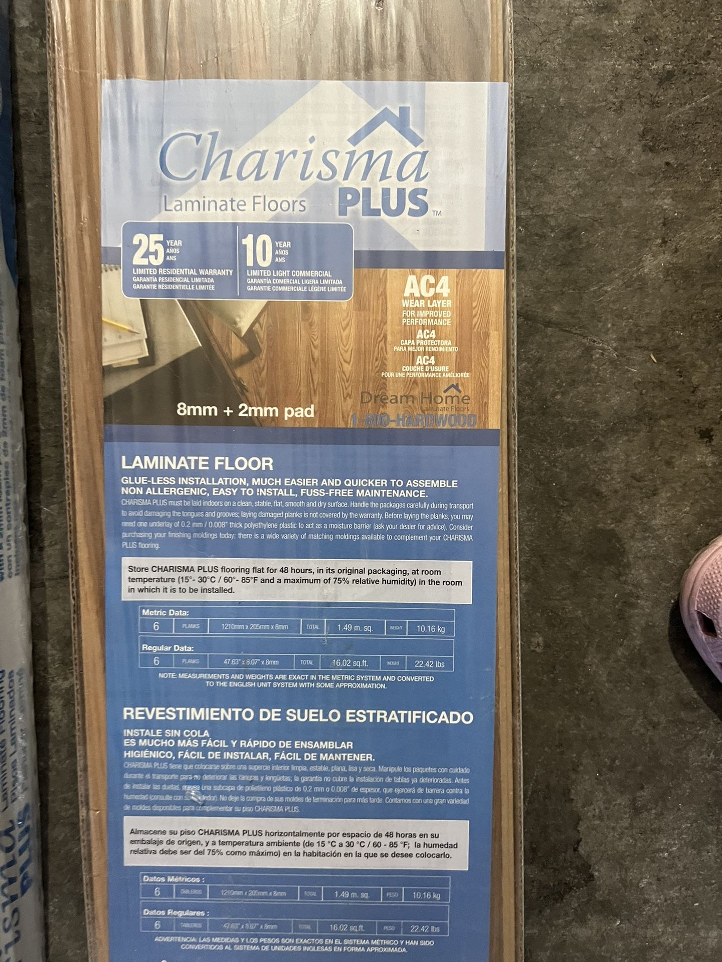 New, Charisma laminate flooring- Fairfield County Hickory , 1210 mm x 205 mm x 8 mm , With 2mm foam preglued to flooring