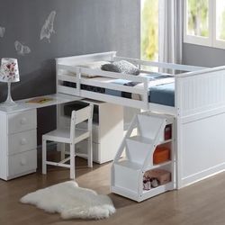 Close Outs mega Sale! Emilia Collection White Loft Bed with Desk Ladder Chest -all in one! Now  549.00 Free Delivery 🚚 