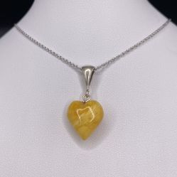 925 Vintage Yellow Amber Heart Necklace 