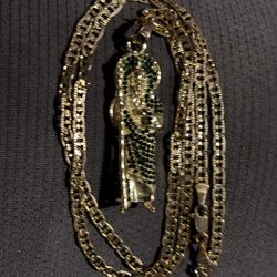 18k plated san judas tadeo chain and pendant