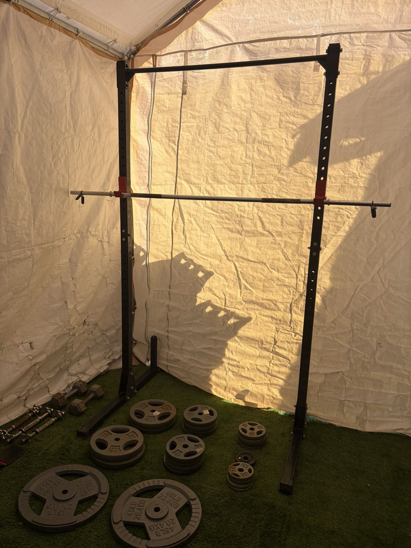 Squat Rack With Weights & Barbell