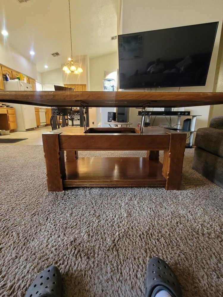 Solid Oak Lifting Coffee Table And Kitchen Prep Table