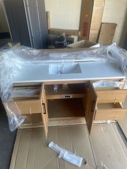 Miseno San 60" Free Standing Single Basin Vanity Set with Cabinet and Composite Stone Vanity Top