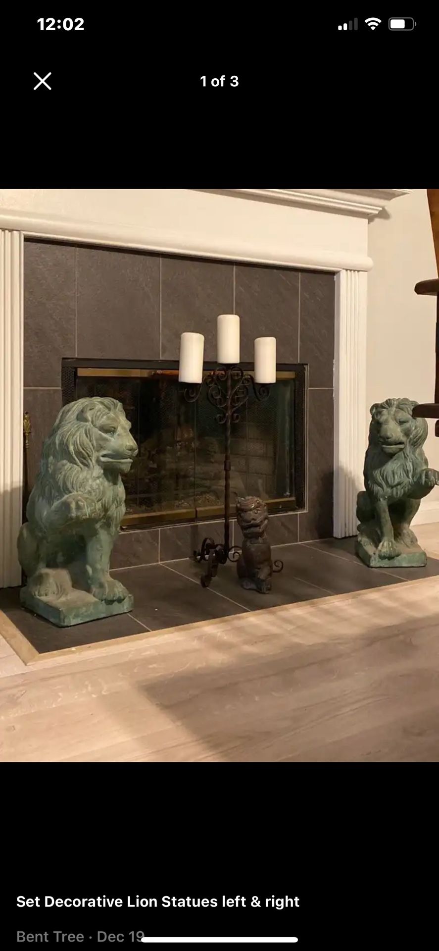 Set Of Decorative Green Lion Statues