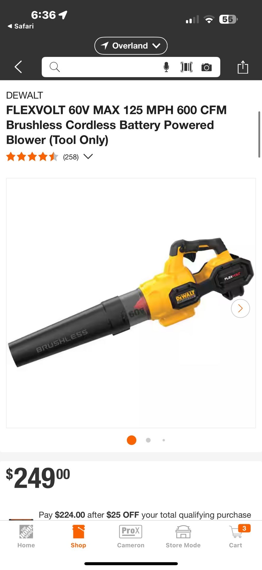 DEWALT FLEXVOLT 60V MAX 125 MPH 600 CFM Dewalt Brushless Cordless Battery Powered Blower (Tool Only)