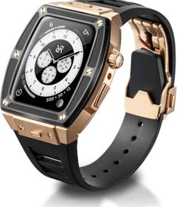 RYUEUYA Luxury Stainless Steel Case Rubber Band For Apple Watch 44/45mm
