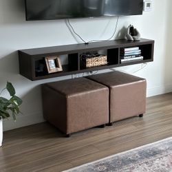 (2) Brown Leather Ottoman/stool/coffee Table 