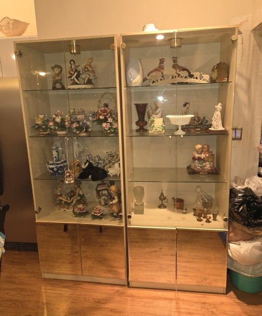 Vintage Glass Display Cabinet China Closet Furniture Shelf Mirror