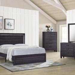 NEW - 5PC Gray Queen Bedroom Set with LED Headboard