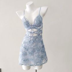 Blue floral embroidered slip dress