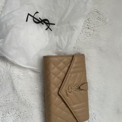 Brown Tan Ysl Purse With Gold Hardware New Genuine Leather 