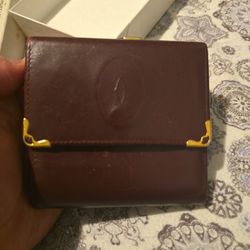 CARTIER Paris Burgundy Leather small Wallet With Exterior Coin case