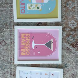 3 different Framed art pieces