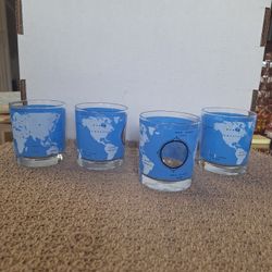 MARDI GRAS KREWE OF DIANA "OCEANS & WORLD MAP" GLASSES - SET OF 4